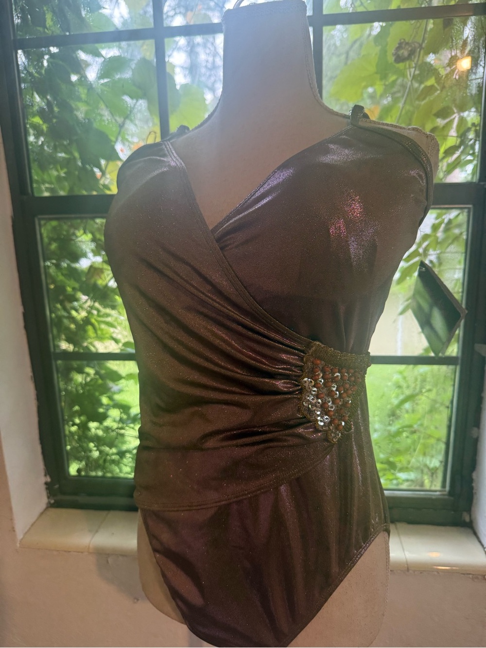 NWT Shape FX Shimmery Olive Green Swim One-Piece